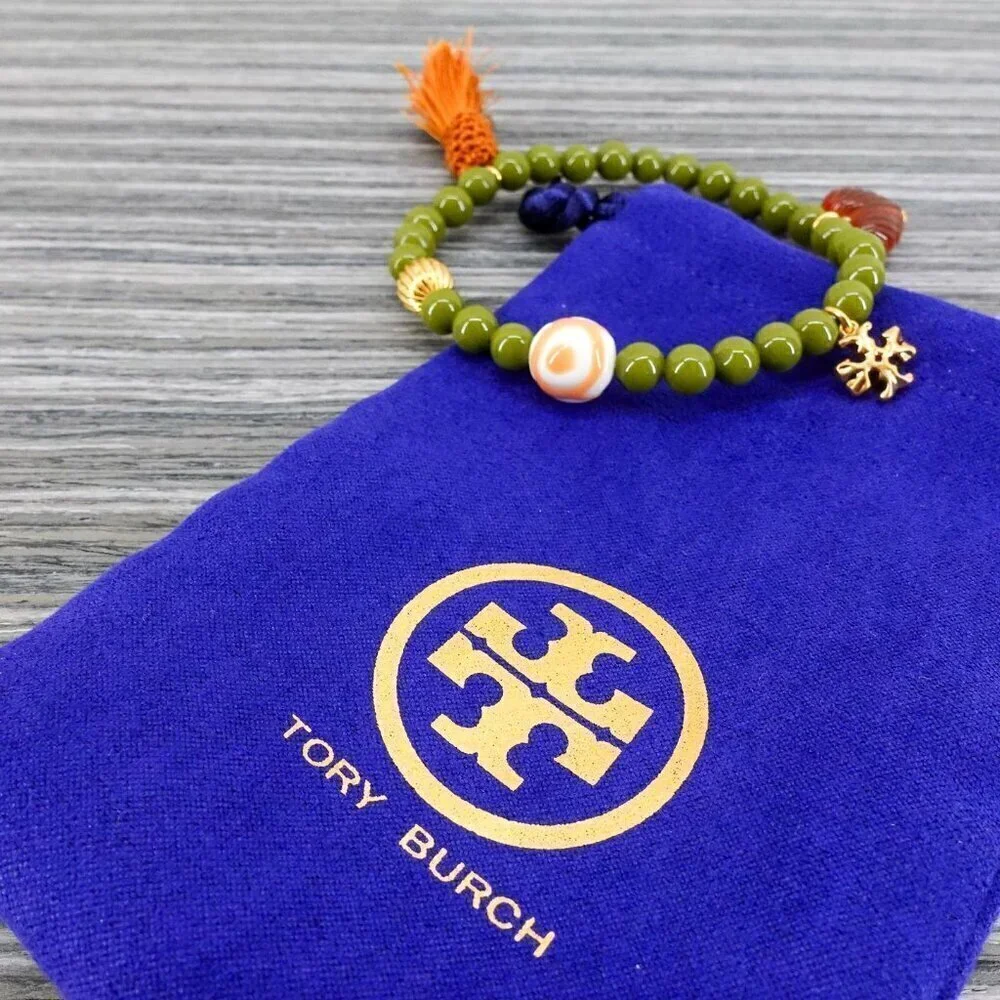 Tory Burch Women's Roxanne Beaded Tassel Bracelet Green OS